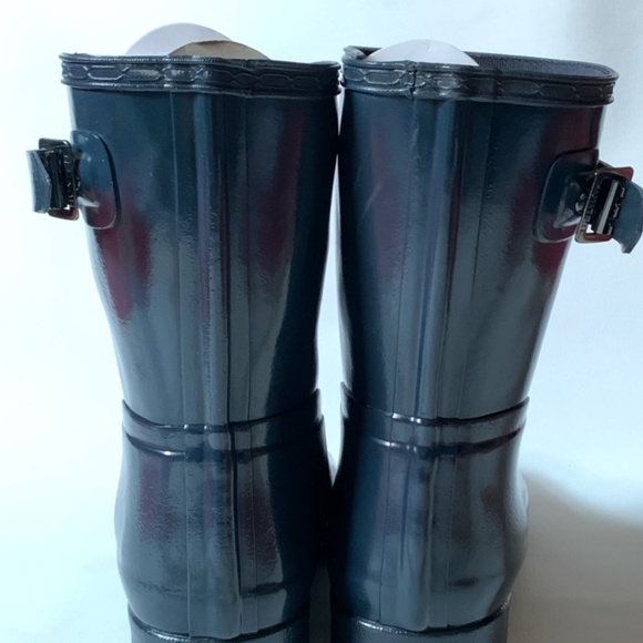 NEW RARE HUNTER Refined Short Gloss Rain Boots NAVY Size 7 - Picture 3 of 16